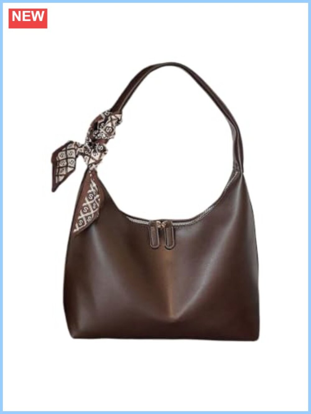 PU Leather Shoulder Bag Zipper Top Crescent Hobo Purse